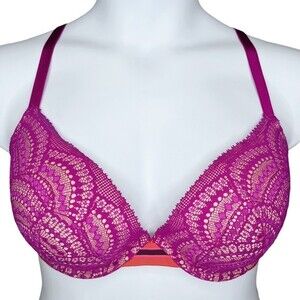 Victoria’s Secret Very Sexy Lightly Lined Plunge sz 38D * Magenta Lace & Mesh